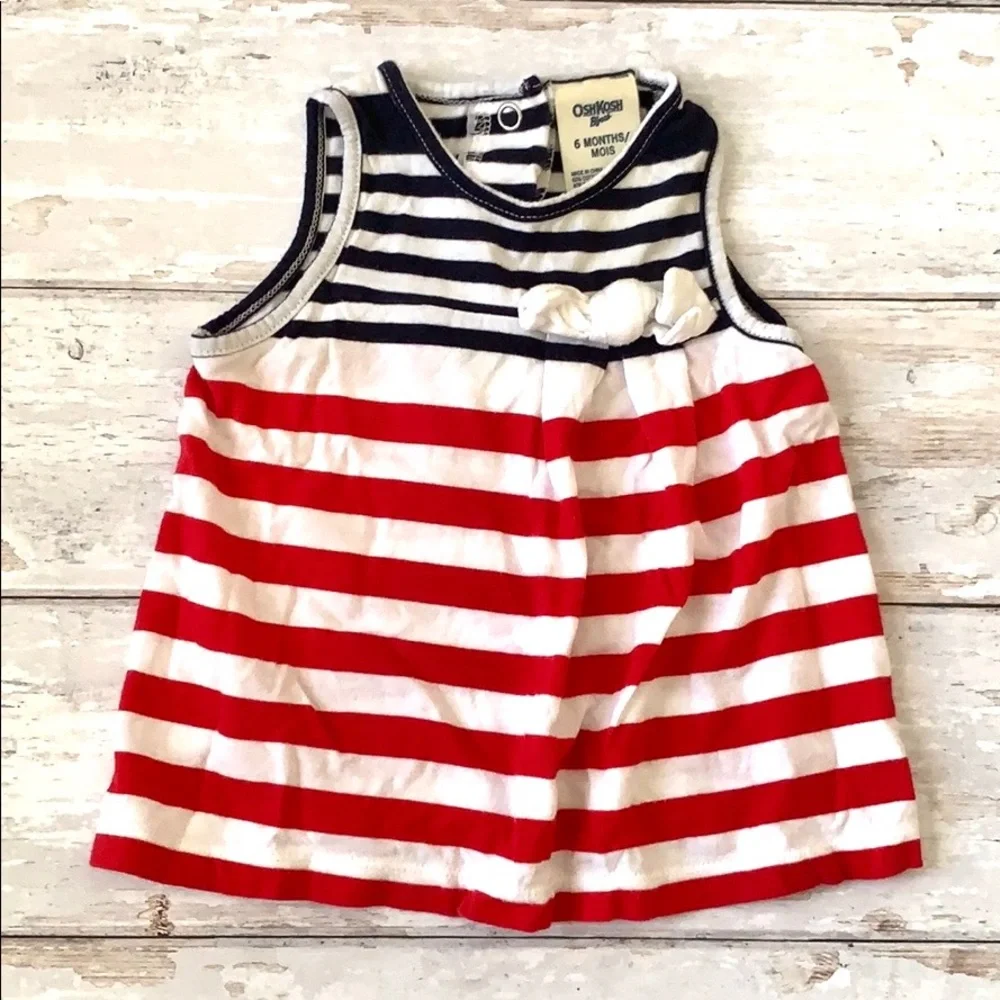 Baby Girls 6m OshKosh Red White Blue Stripes America Tank Top Shirt Patriotic